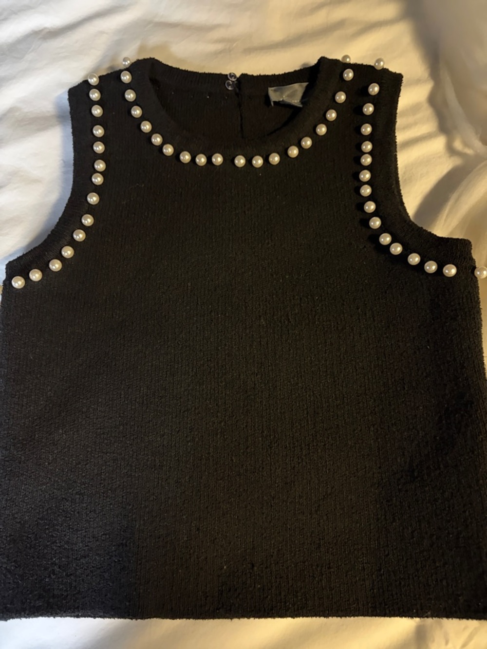Anthropologie Black Pearl-Trim Knit Tank